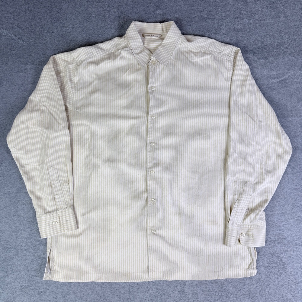 Tommy Bahama‎ Mens XL Silk Button Down Shirt Tan Striped Floral Jacquard T31996
